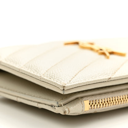 Saint Laurent Grain De Poudre Matelasse Chevron Monogram Zipped Two-Part Wallet Crema Soft 7 of 7