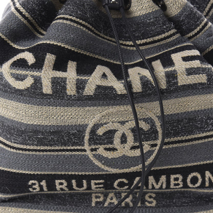 Chanel Striped Canvas Large Deauville Backpack Gray Black 9 of 10