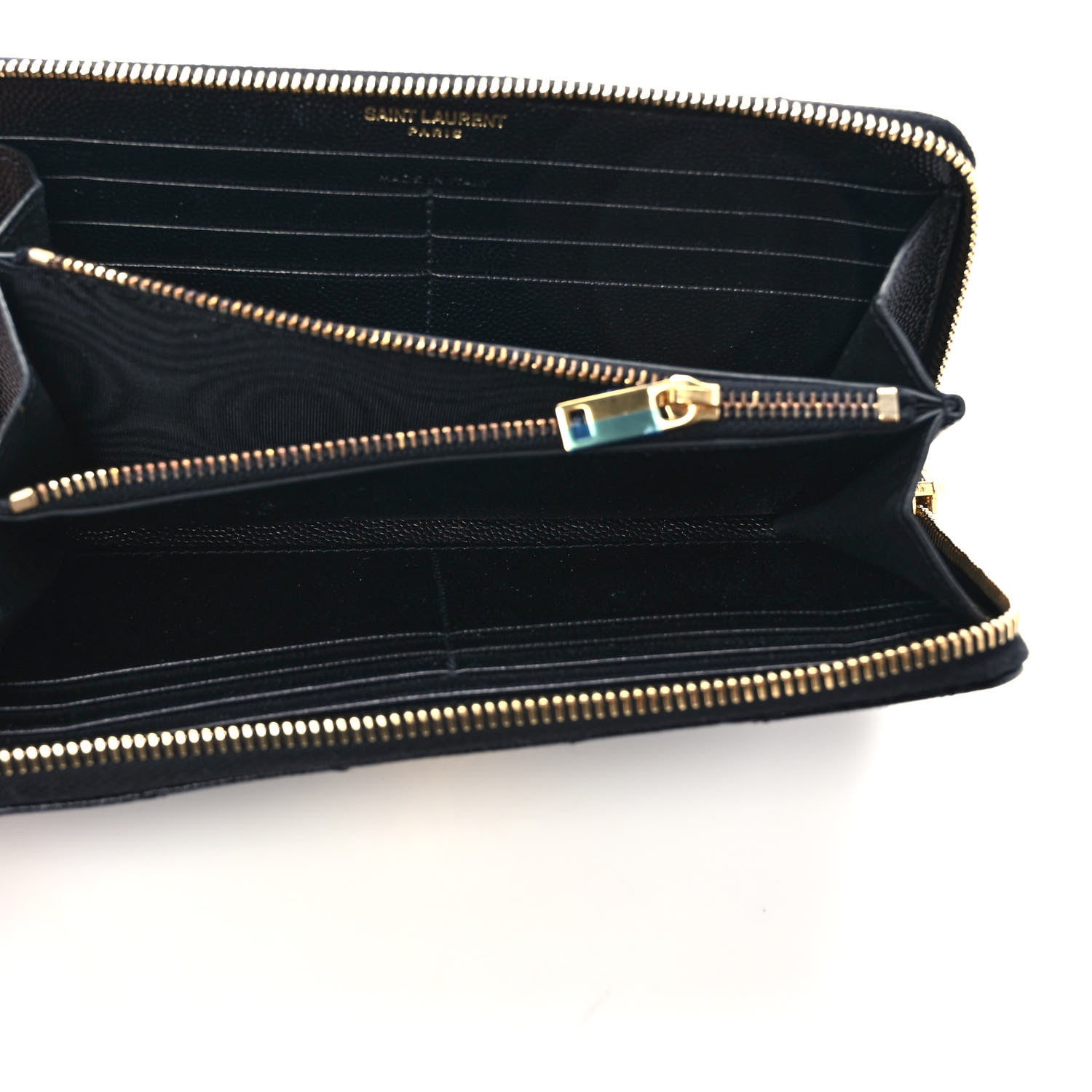 Saint Laurent Grain De Poudre Matelasse Chevron Monogram Zip Around Wallet Black 5 of 7