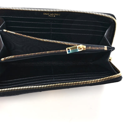 Saint Laurent Grain De Poudre Matelasse Chevron Monogram Zip Around Wallet Black 5 of 7