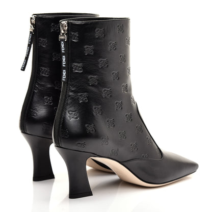 Fendi Vitello Karligraphy Embossed FFreedom Ankle Boots 37 Black 4 of 8