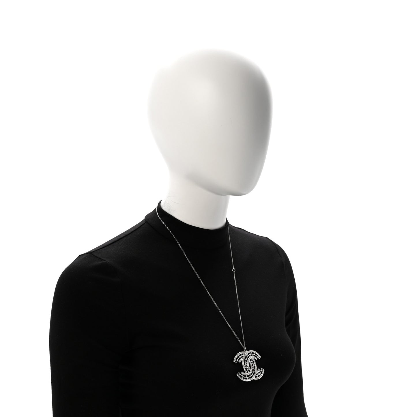 Baguette Crystal Large CC Necklace Silver Black
