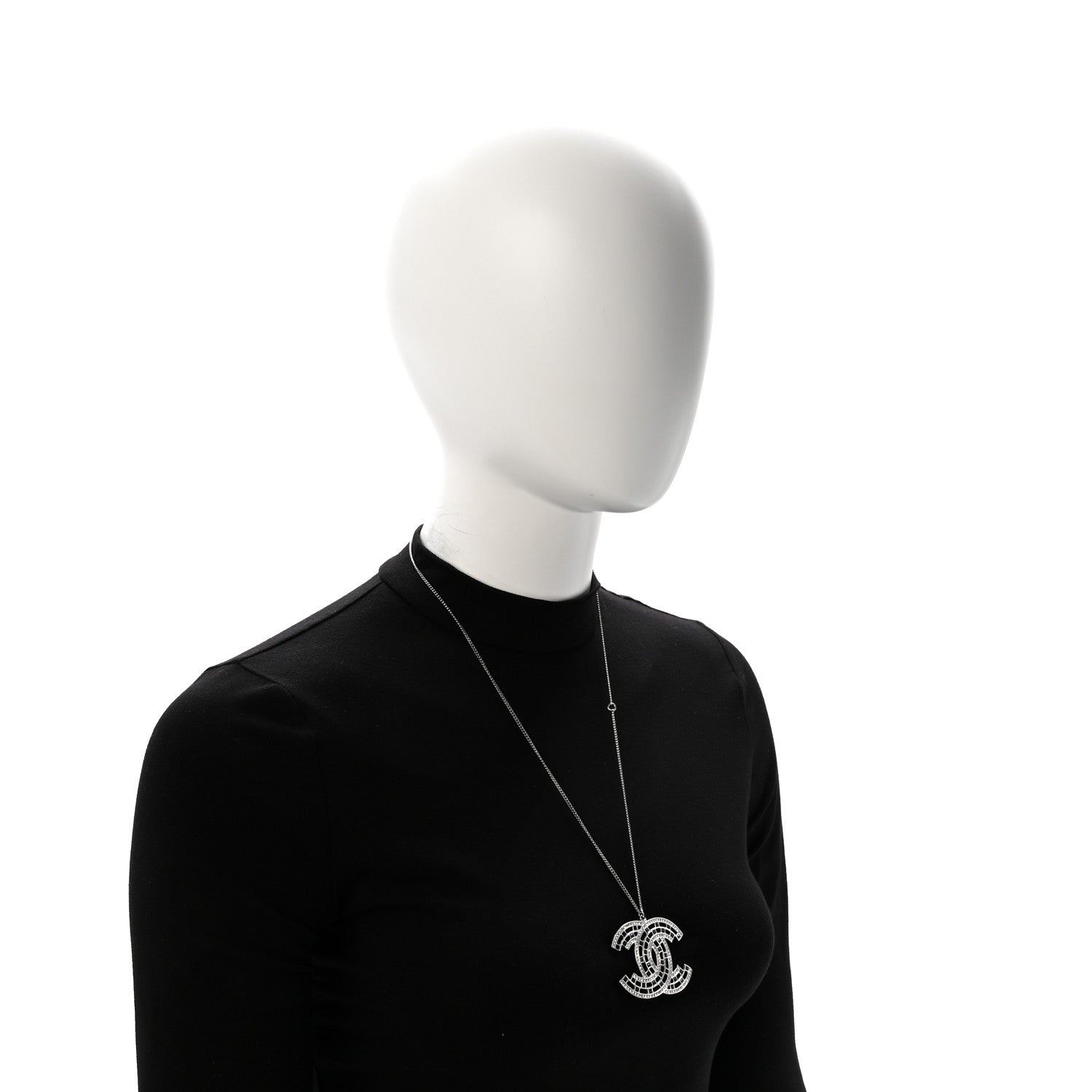 Chanel Baguette Crystal Large CC Necklace Silver Black 2 of 6