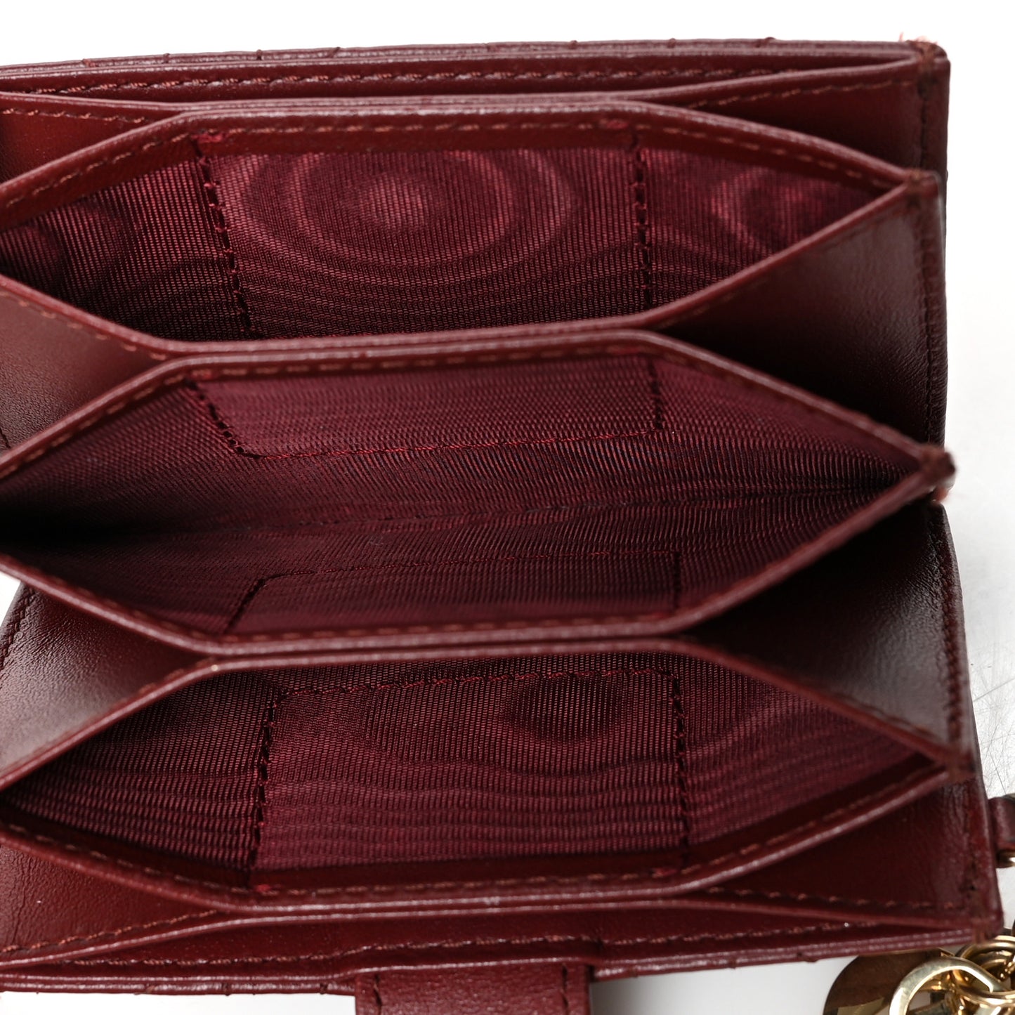 Lambskin Cannage Lady Dior 5-Gusset Card Holder Red