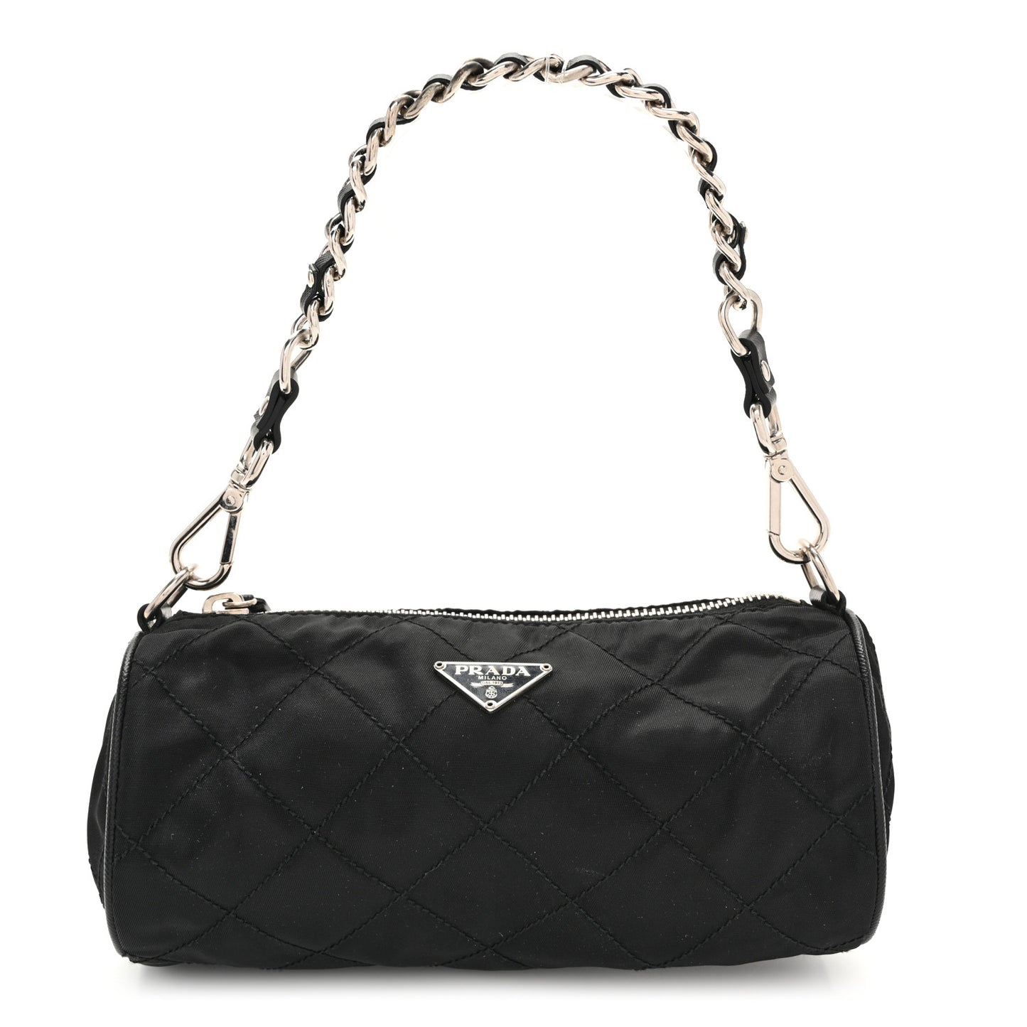 Tessuto Nylon Saffiano Impunturato Quilted Barrel Pochette Black