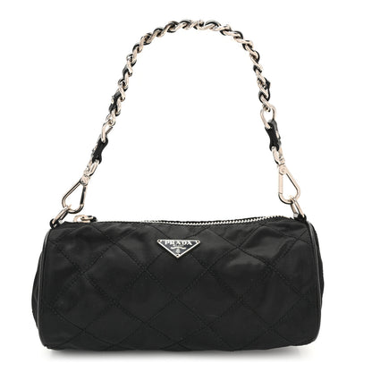 Prada Tessuto Nylon Saffiano Impunturato Quilted Barrel Pochette Black 1 of 10
