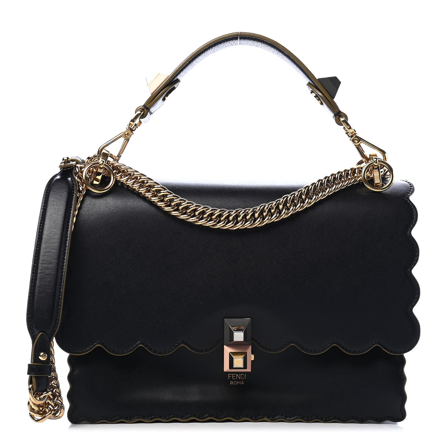 Fendi Vitello Liberty Scalloped Studded Kan I Shoulder Bag Black 1 of 9