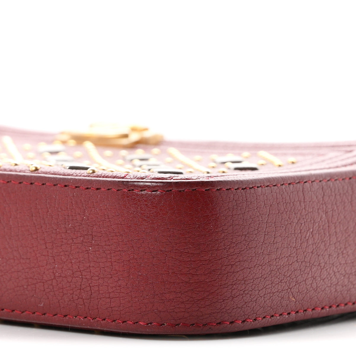 Chanel Grained Calfskin Studded Small Boy Clutch With Chain Dark Red 11 of 12