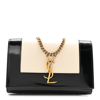 Saint Laurent Nappa Patent Calfskin Two-Toned Small Monogram Kate Satchel Alabastro Black 1 of 11
