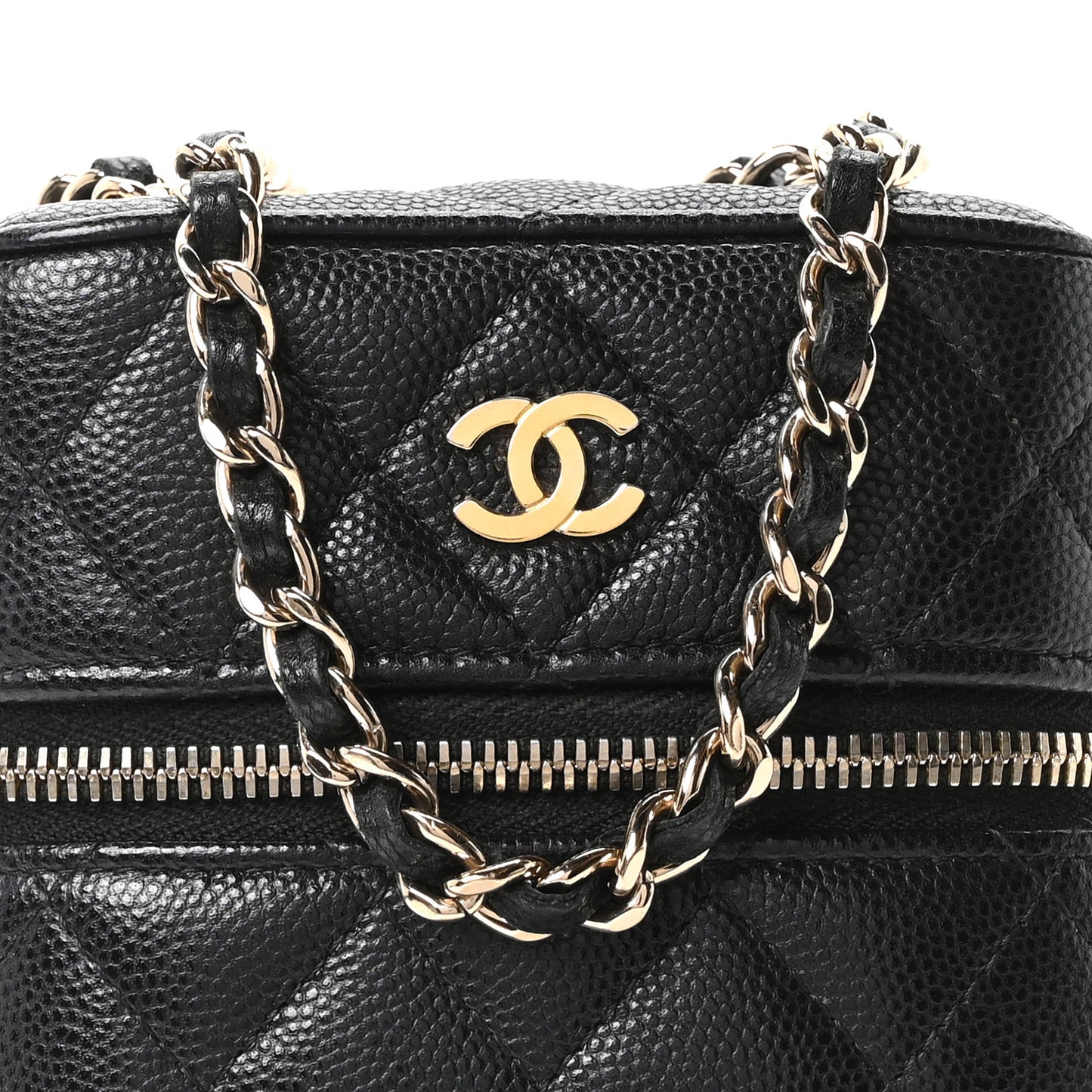 Caviar Quilted Phone Holder With Chain Black