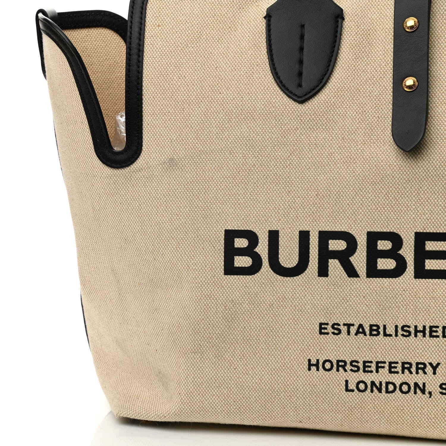 Burberry Cotton Soft Canvas Calfskin Medium Belt Tote Natural Black 9 of 9