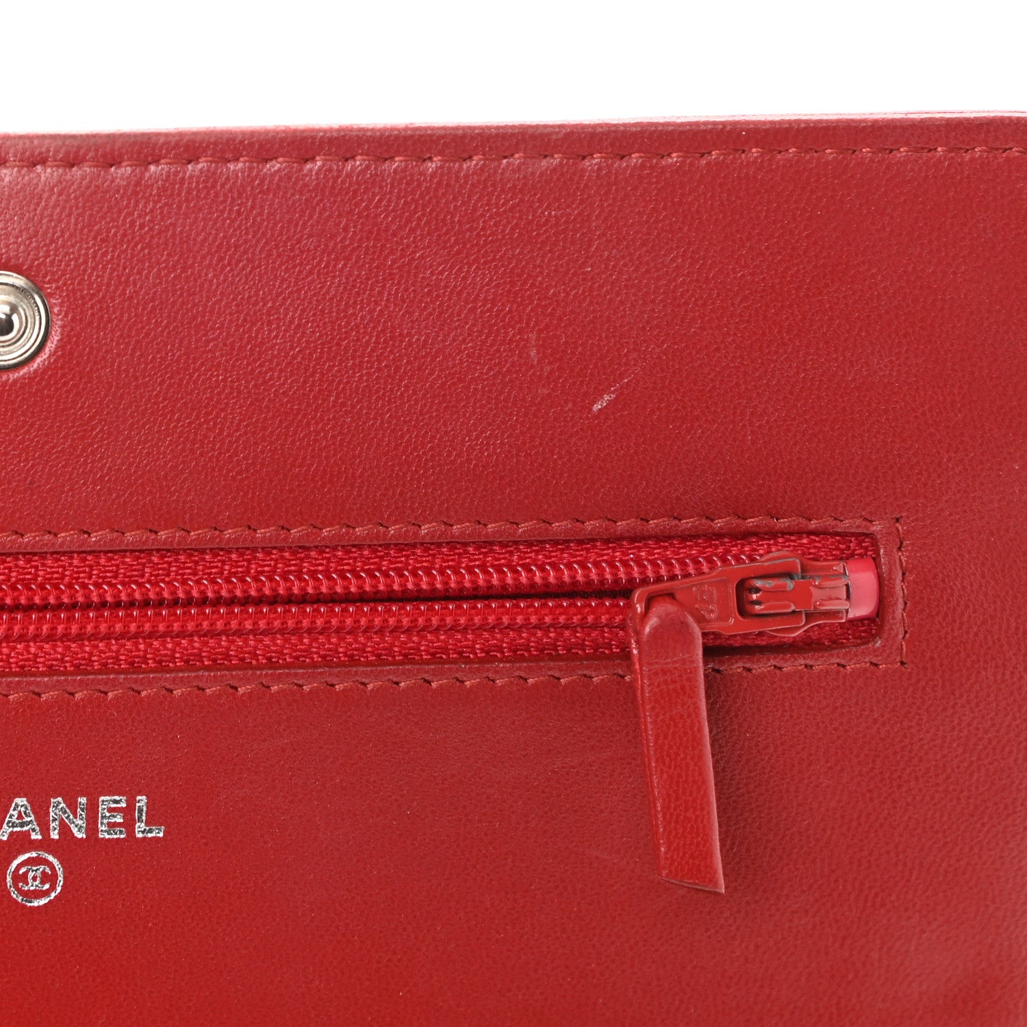 Chanel Lambskin Camellia Embossed Wallet On Chain WOC Red 12 of 13