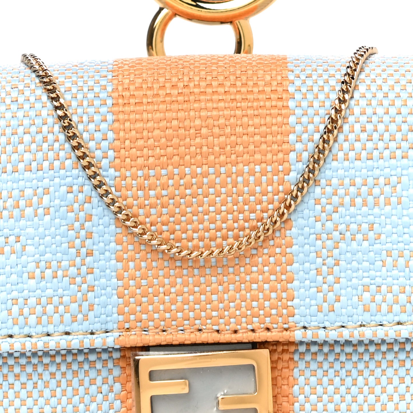Raffia Pequin Gingham Woven Nano Baguette Charm Giallo Celeste