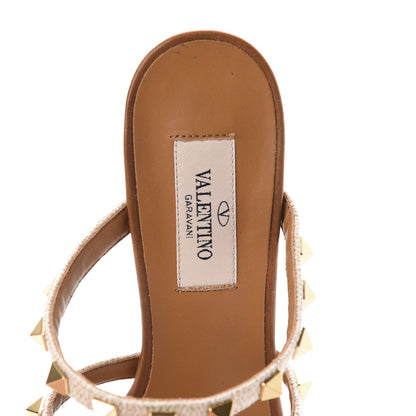 Valentino Garavani Raffia Calfskin Rockstud 60mm Caged Slide Sandals 36 Naturale 7 of 8