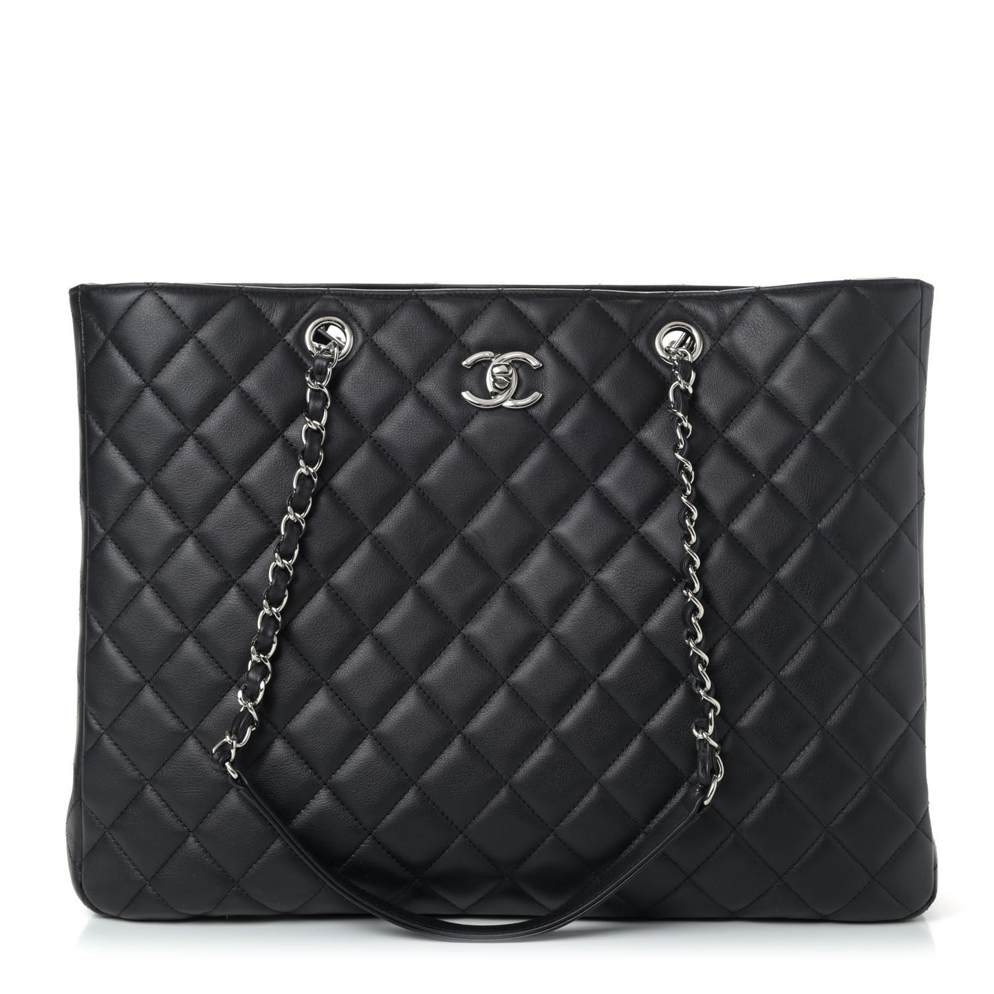 Calfskin Quilted Large Classic Shopping Tote Black