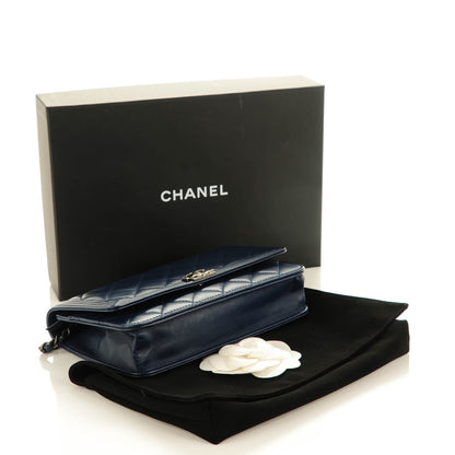Chanel Lambskin Quilted Boy Wallet On Chain WOC Navy Blue 4 of 8