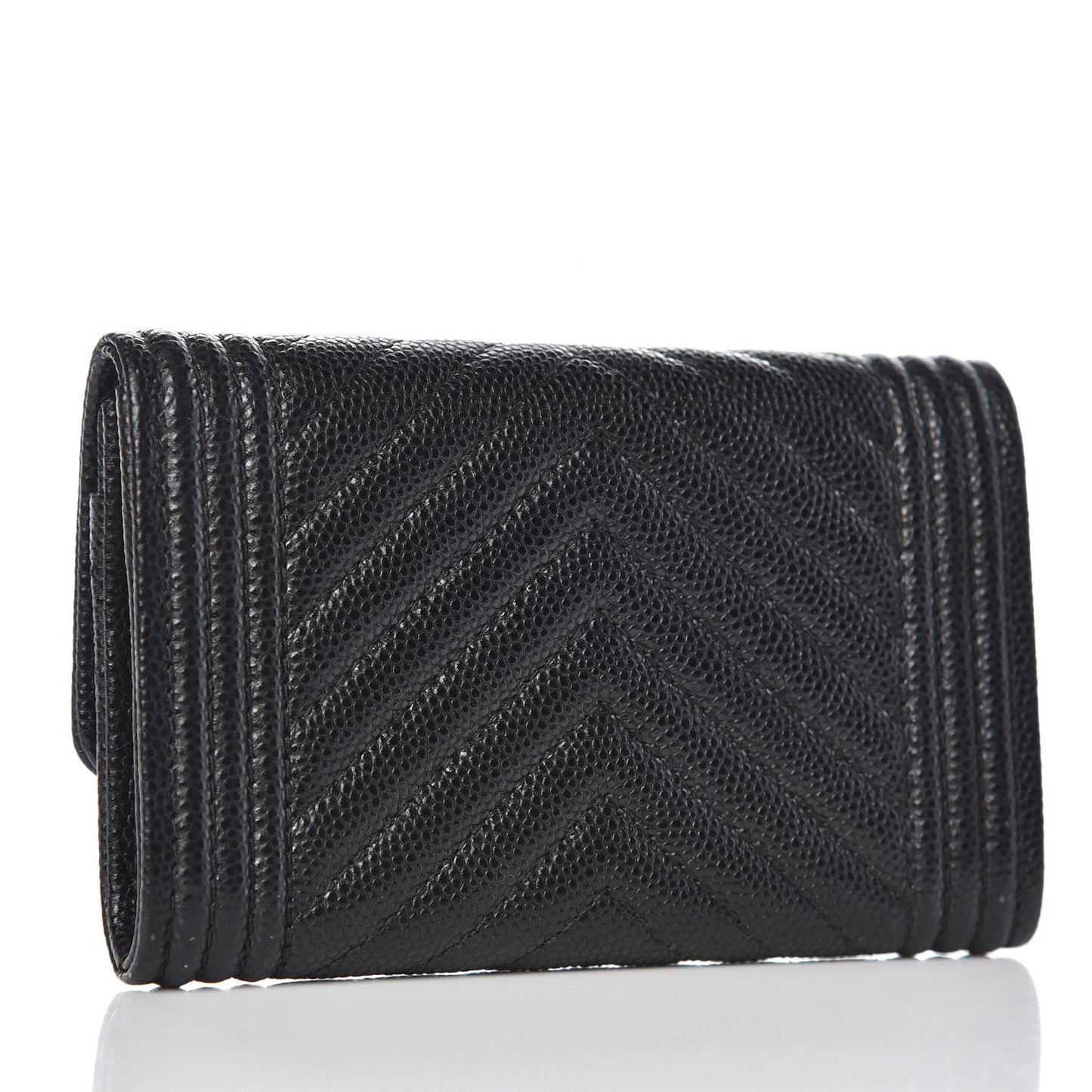 Caviar Chevron Quilted Boy Card Holder Wallet Black