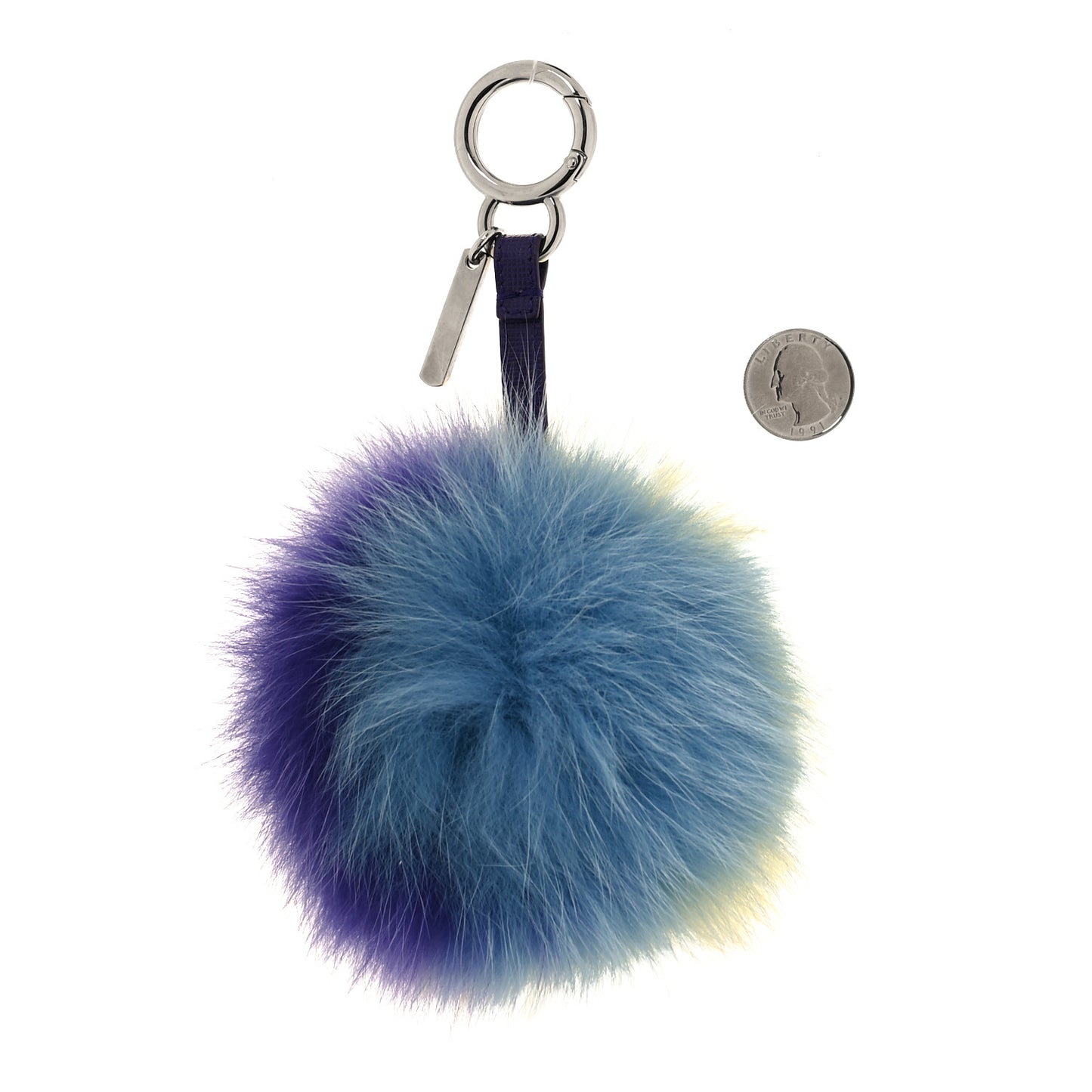 Fox Fur Vitello Elite Tri-Color Pom Pom Bag Charm Giallo Fluo Nebula Viola