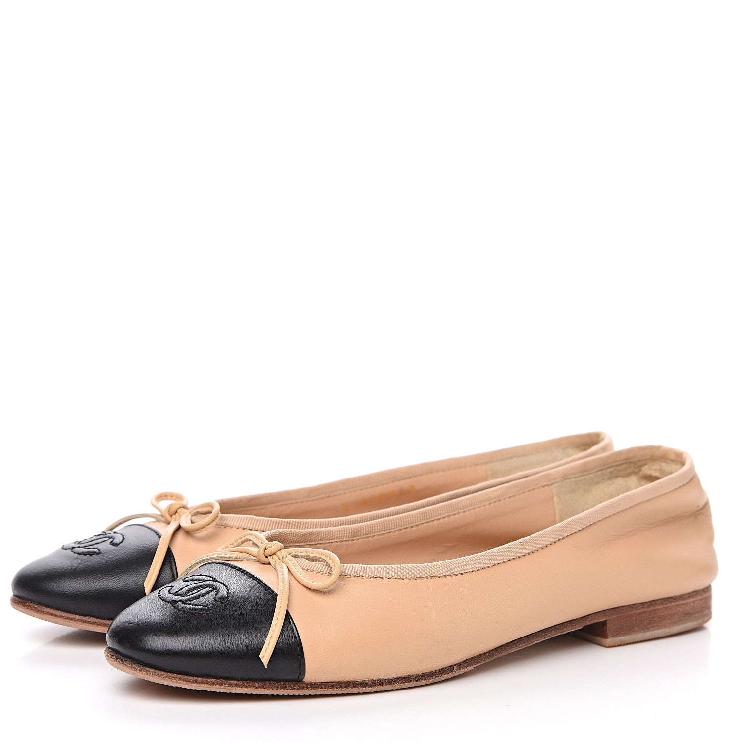 Chanel Lambskin Cap Toe Ballerina Flats 39 Beige Black 3 of 10
