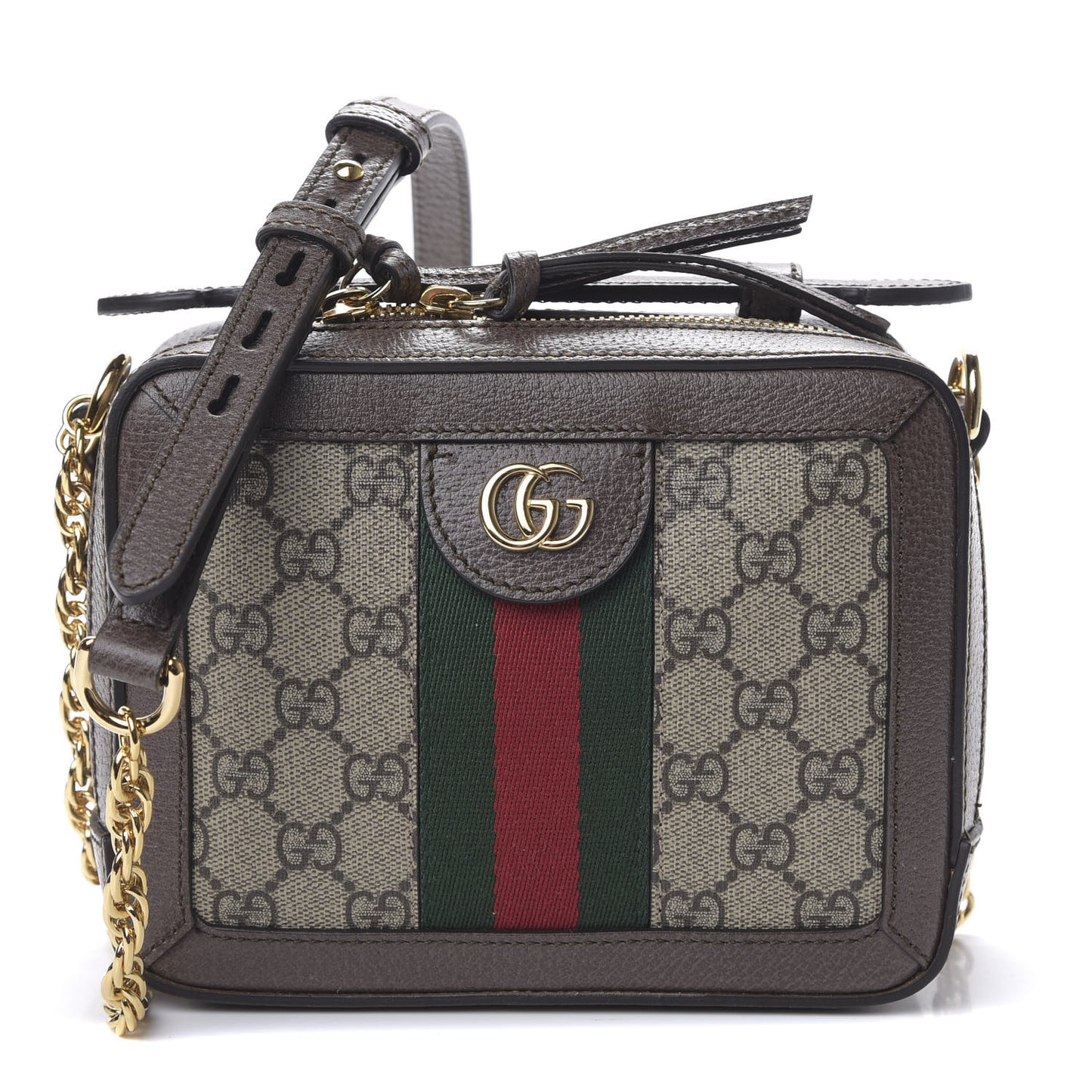 GG Supreme Monogram Mini Ophidia Top Handle Shoulder Bag Brown