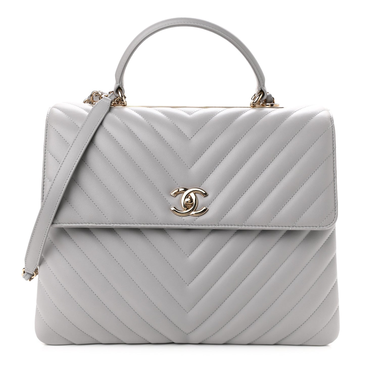 Lambskin Chevron Quilted Large Trendy CC Dual Handle Flap Bag Grey