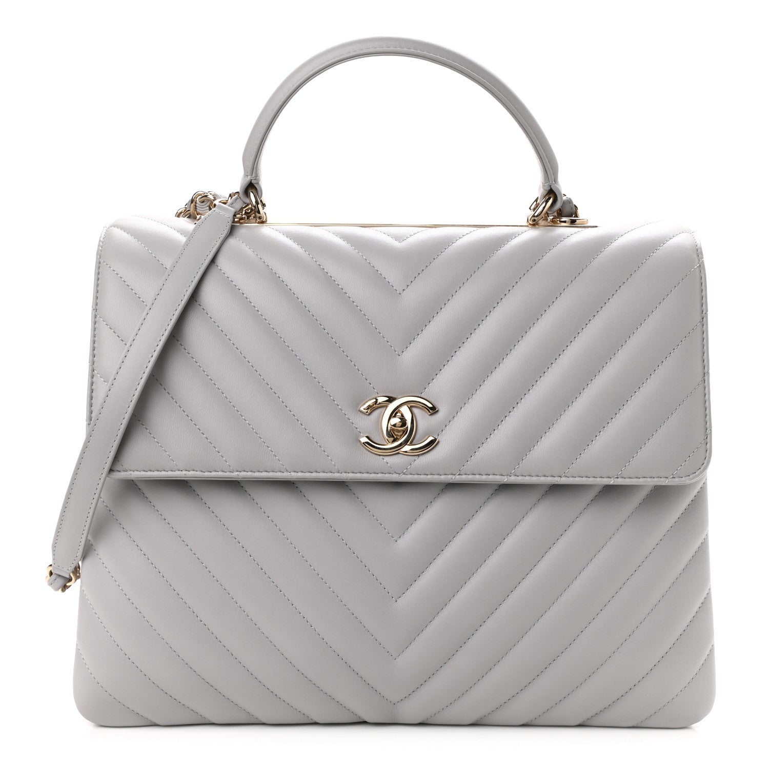 Chanel Lambskin Chevron Quilted Large Trendy CC Dual Handle Flap Bag Grey 1 of 10