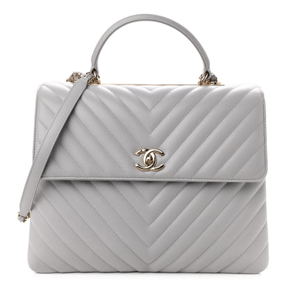 Chanel Lambskin Chevron Quilted Large Trendy CC Dual Handle Flap Bag Grey 1 of 10