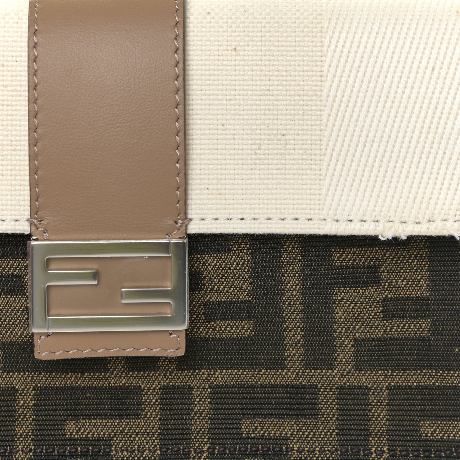 Fendi Fabric Jacquard Canvas Vitello Grace Pequin FF 1974 Baguette Belt Pouch Tobacco Moro Grezzo Sand 12 of 12