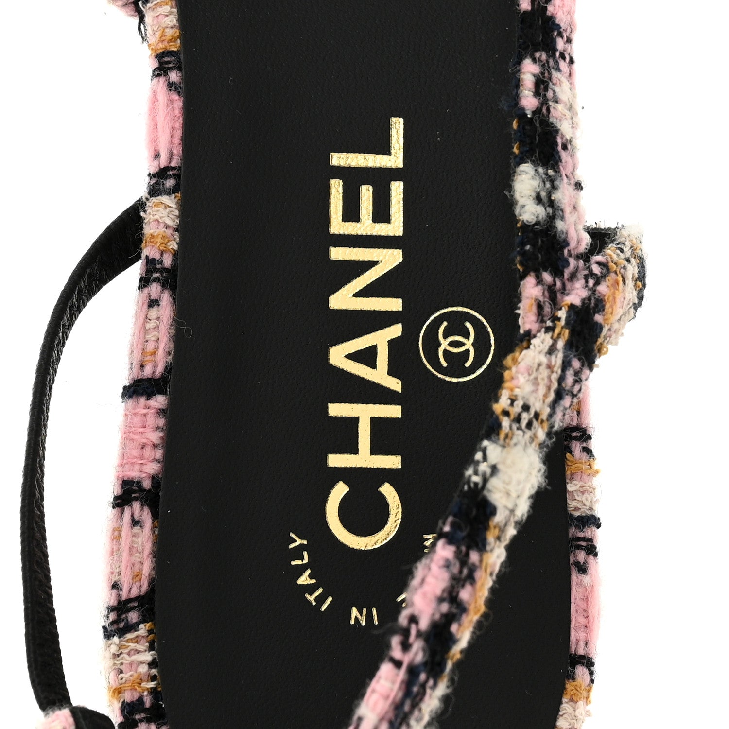 Chanel Tweed Cap Toe CC Slingback Flats 40 Black Pink White 7 of 10