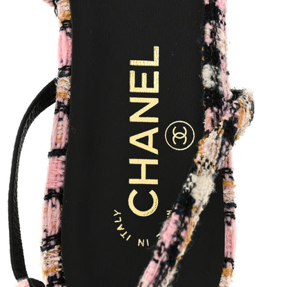 Chanel Tweed Cap Toe CC Slingback Flats 40 Black Pink White 7 of 10