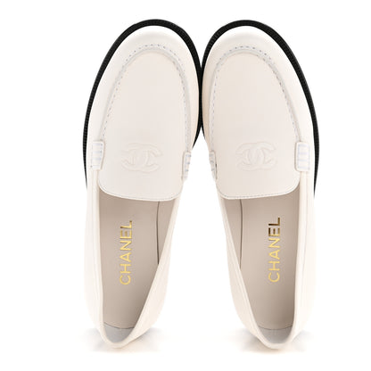 Chanel Lambskin CC Mocassin Loafers 38.5 White 3 of 18