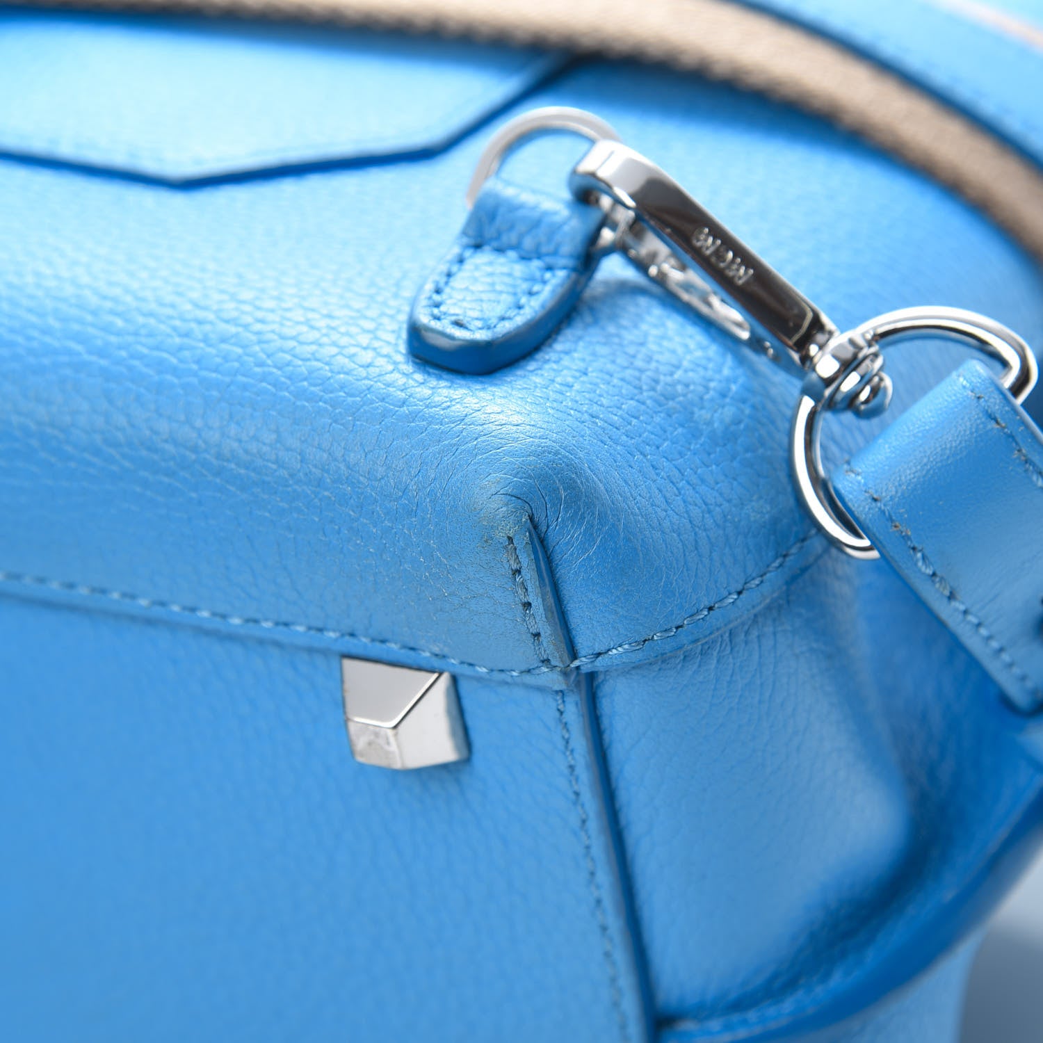 MCM Grained Calfskin Large Milla Convertible Backpack Tile Blue 9 of 13