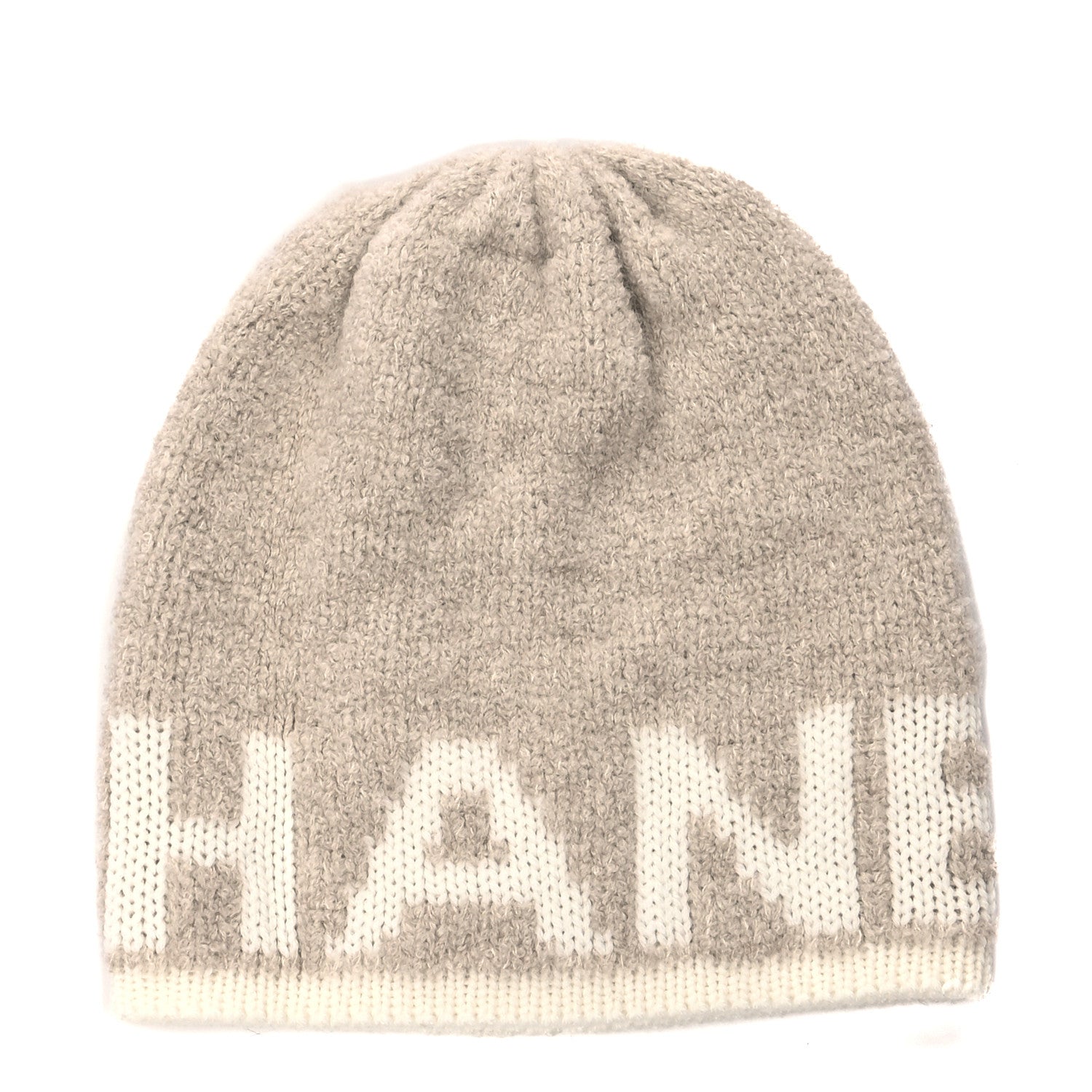 Chanel Cashmere Wool Silk Logo Beanie Hat Beige White 1 of 4