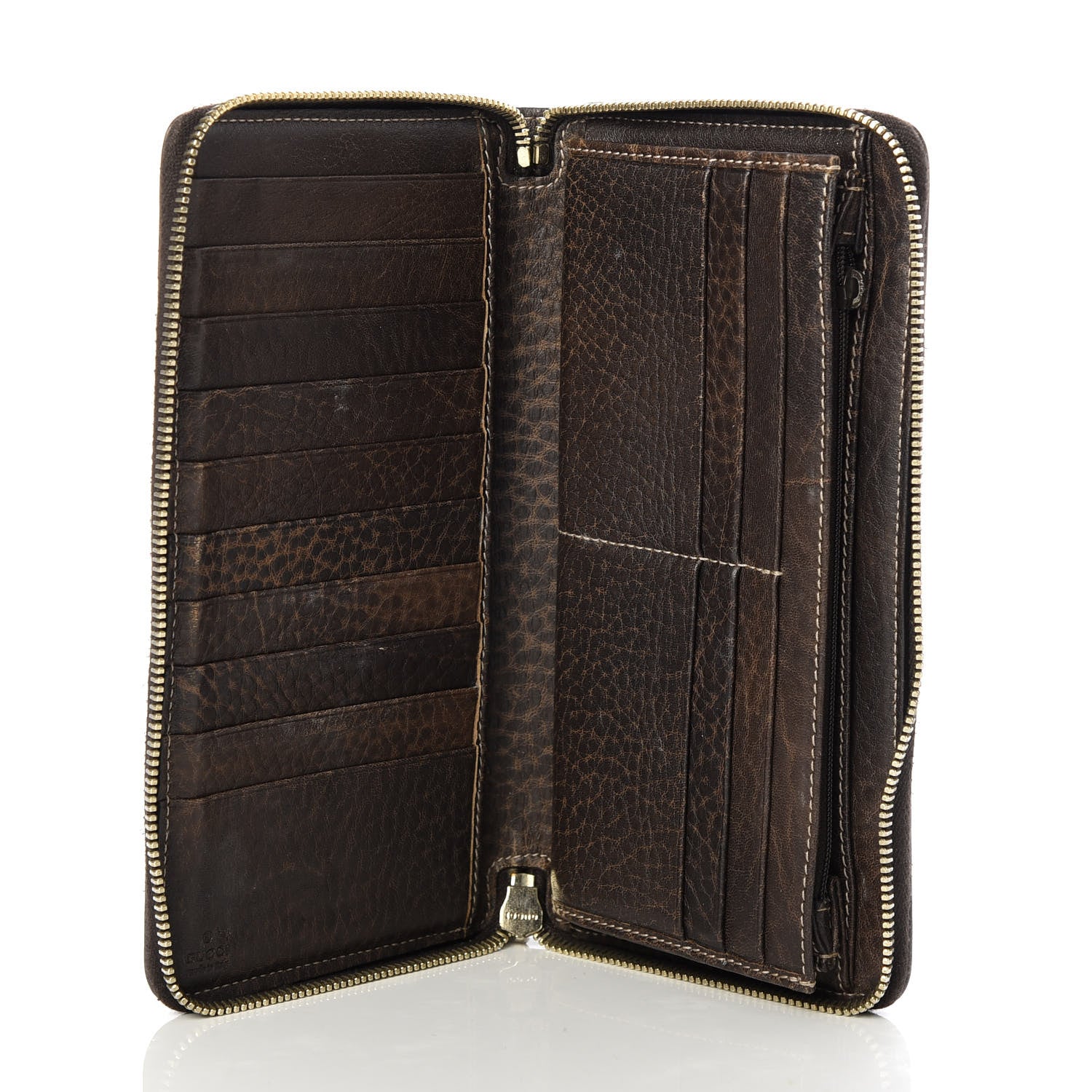 Gucci Monogram Calfskin Bamboo Tassel Zip Around Wallet Beige Ebony Chocolate 5 of 7