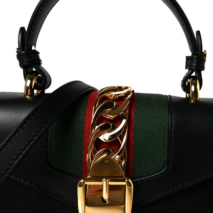 Gucci Calfskin Mini Sylvie Top Handle Bag Black 8 of 10