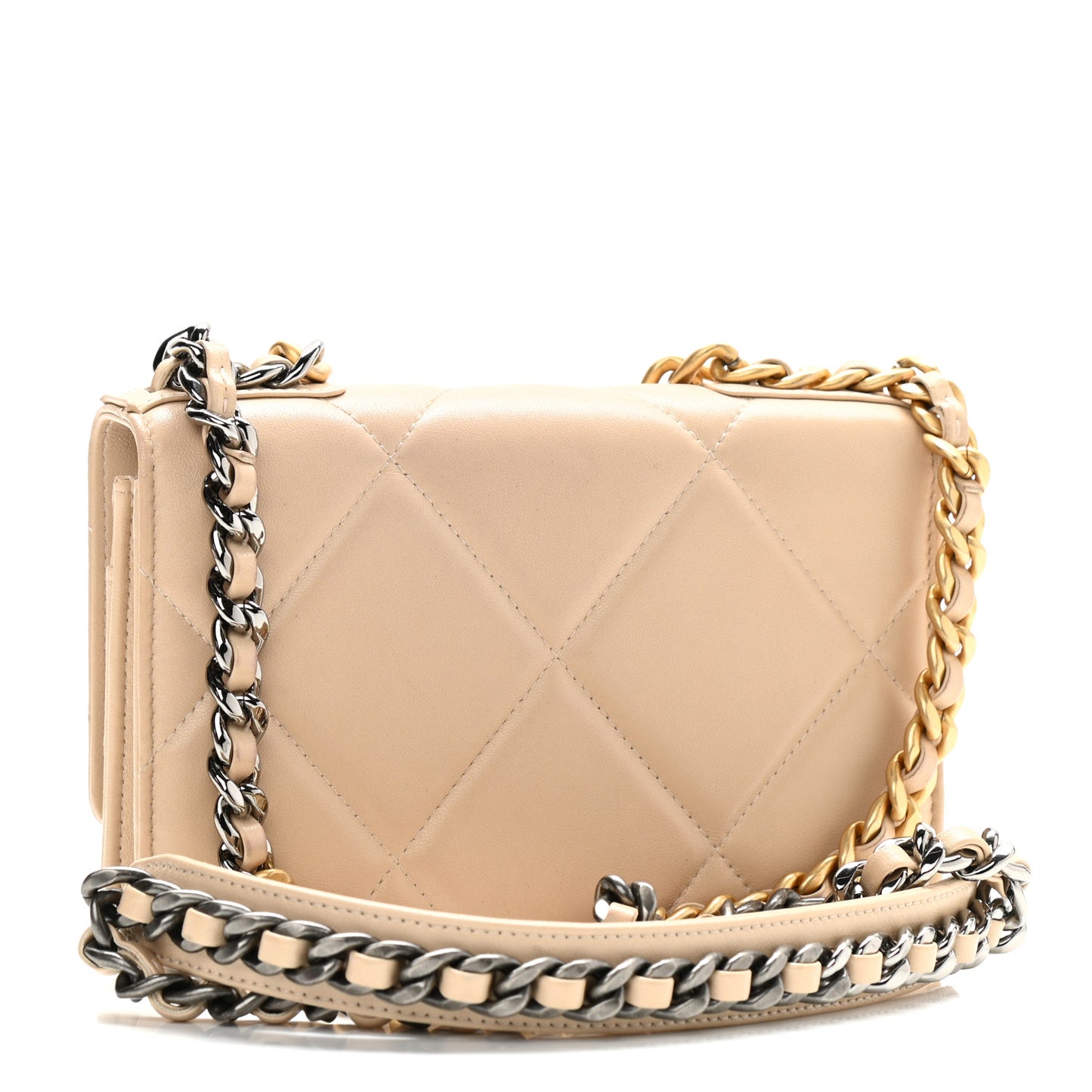 Lambskin Quilted Chanel 19 Wallet On Chain WOC Beige