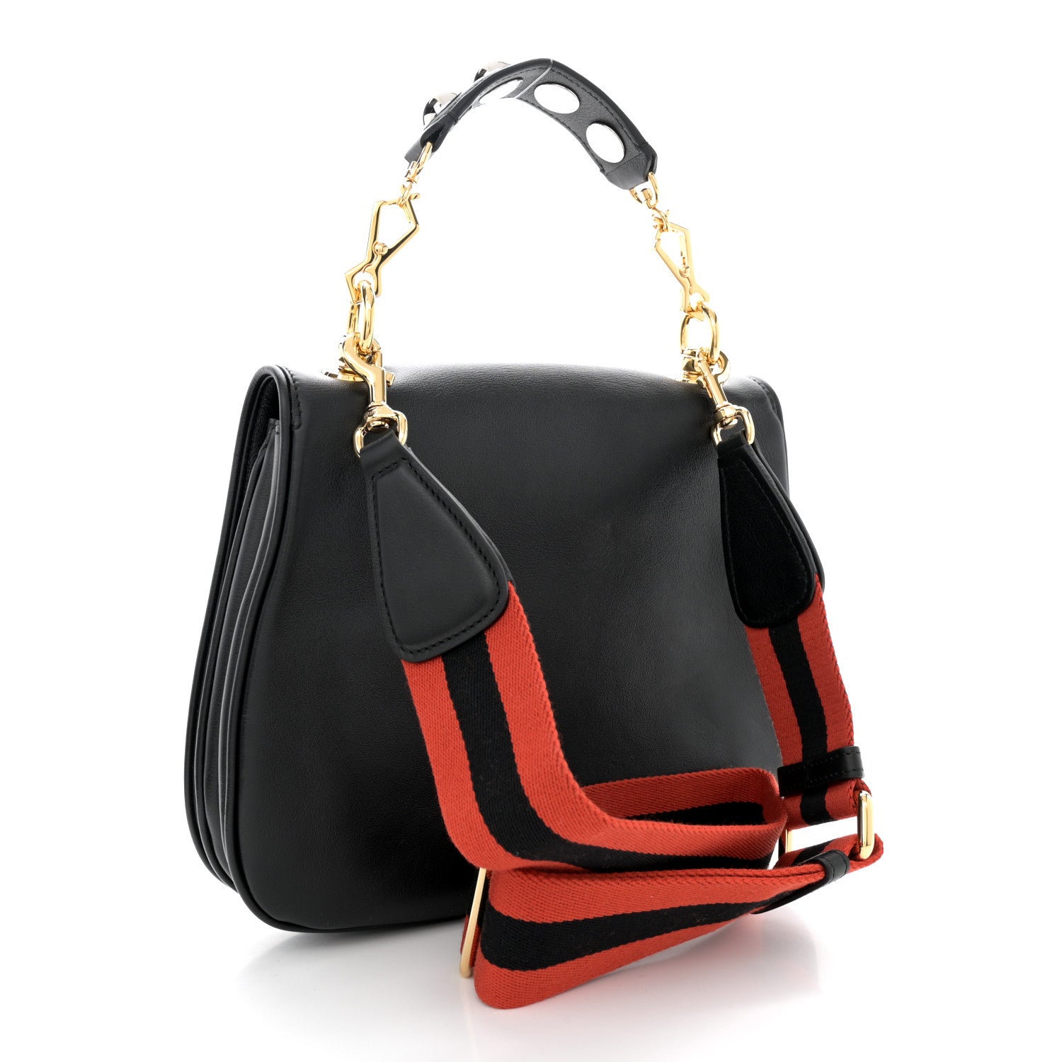 Gucci Roxy Calfskin Web Medium Studded Blondie Shoulder Flap Bag Black 3 of 12