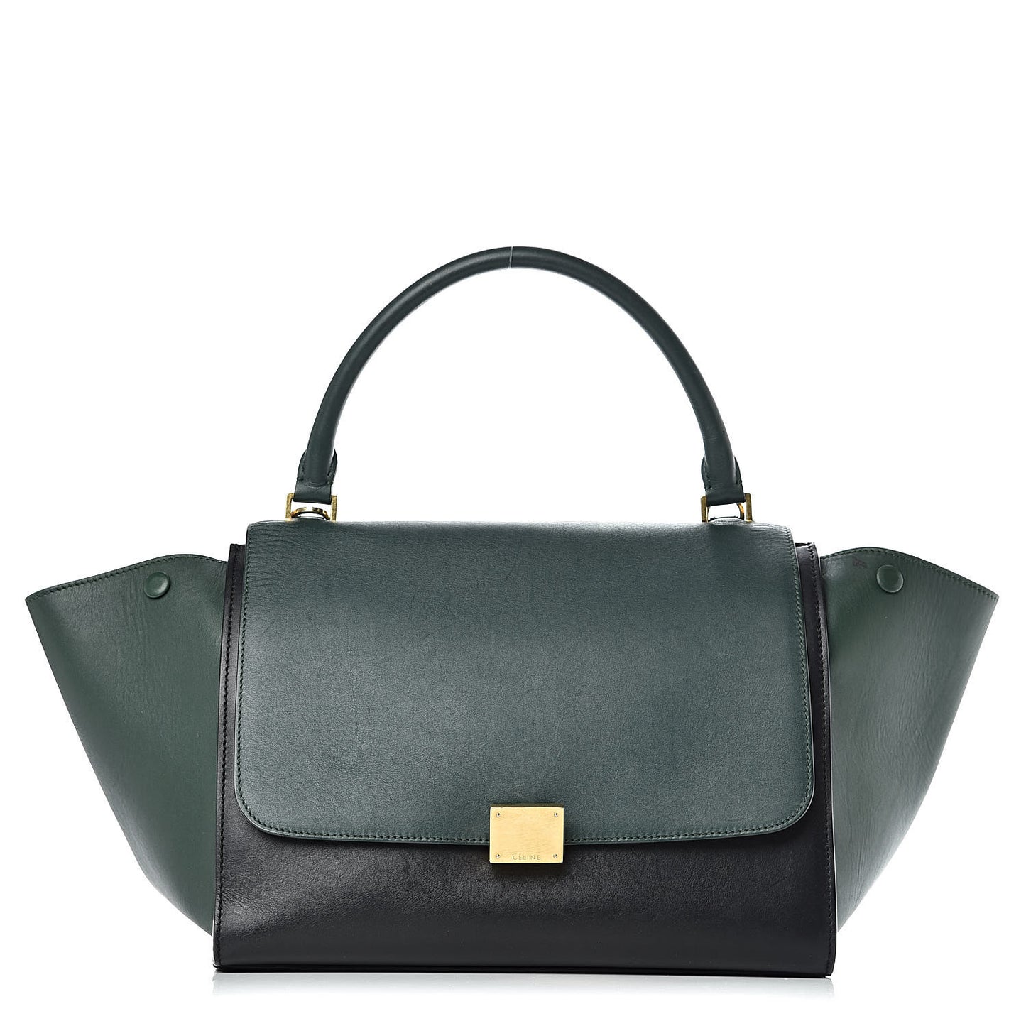 Smooth Calfskin Medium Bi-Color Trapeze Bottle Green Black