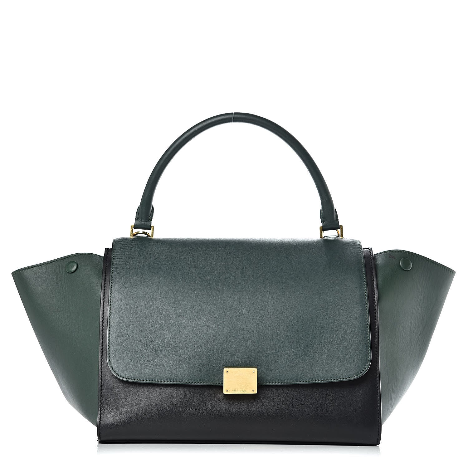 Celine Smooth Calfskin Medium Bi-Color Trapeze Bottle Green Black 1 of 16