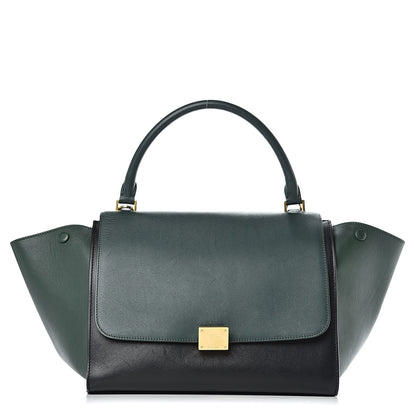 Celine Smooth Calfskin Medium Bi-Color Trapeze Bottle Green Black 1 of 16