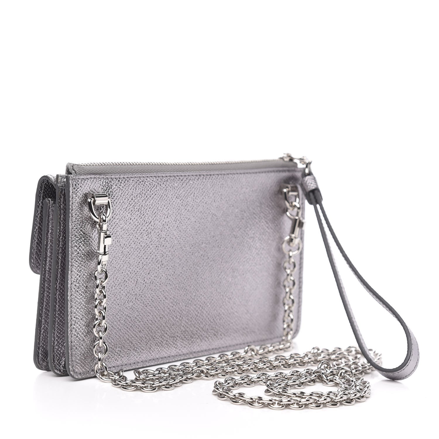Dolce & Gabbana Metallic Dauphine Embellished Logo Chain Pouch Argento 3 of 10
