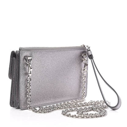 Dolce & Gabbana Metallic Dauphine Embellished Logo Chain Pouch Argento 3 of 10