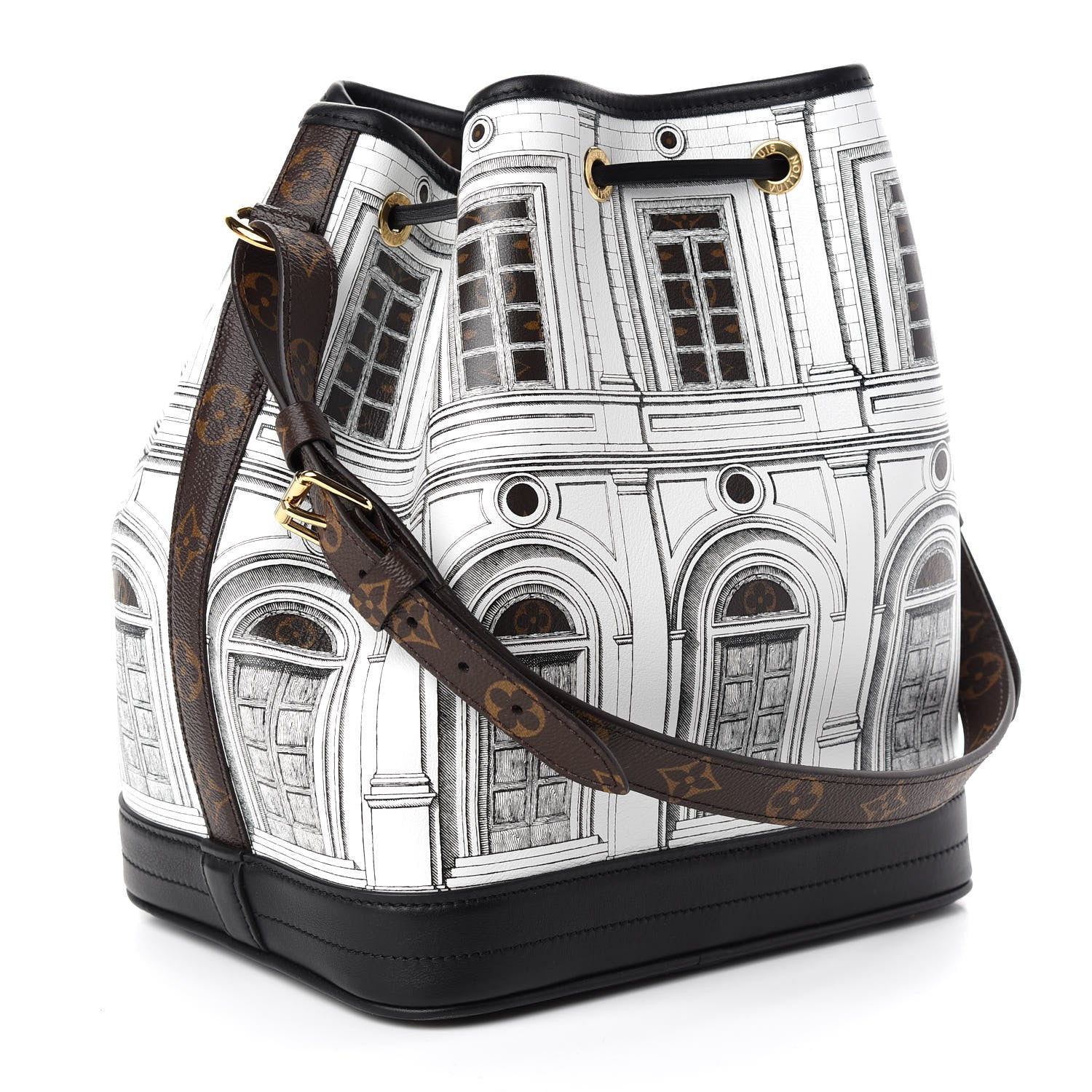 Louis Vuitton X FORNASETTI Calfskin Architettura Noe MM Black White 3 of 8