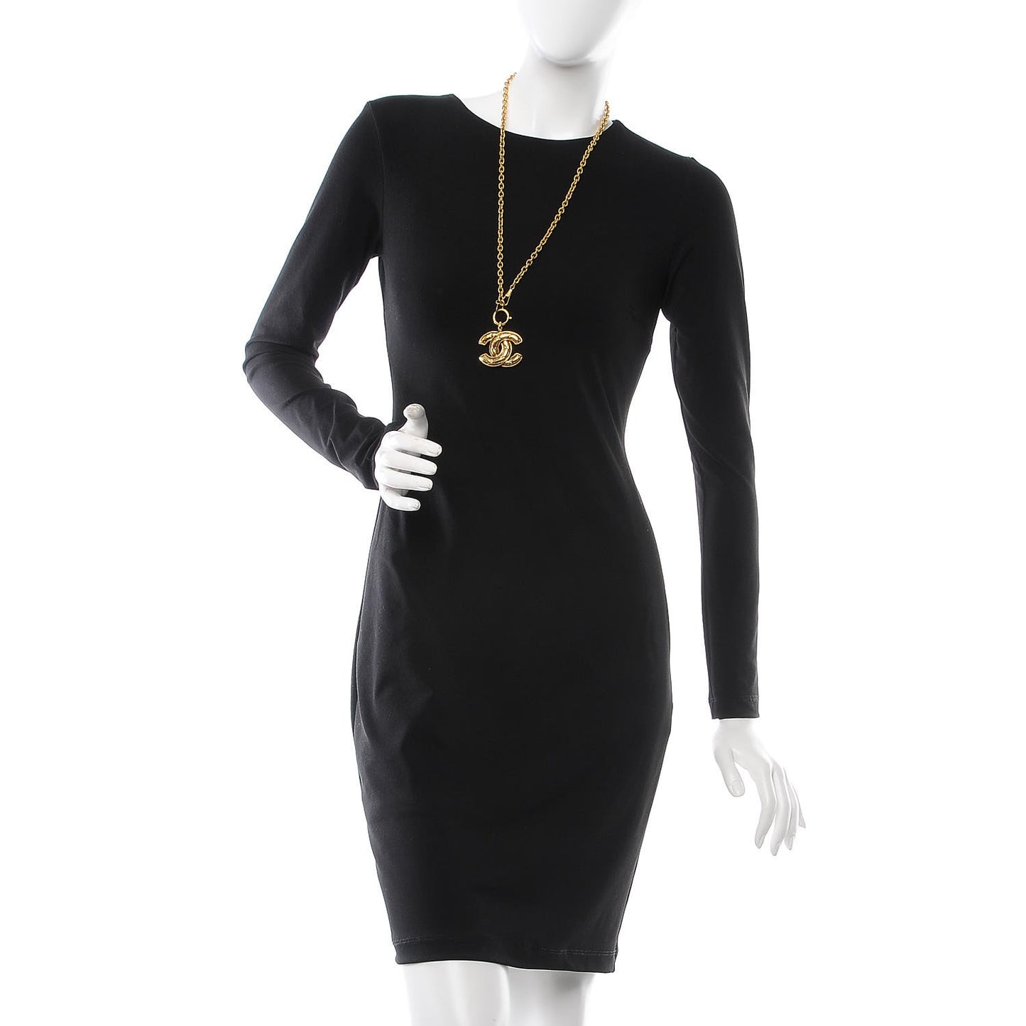 Quilted CC Long Chain Necklace Gold