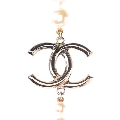 Chanel Resin Pearl Metal CC Long Necklace in Golden Pearly Beige 4 of 6