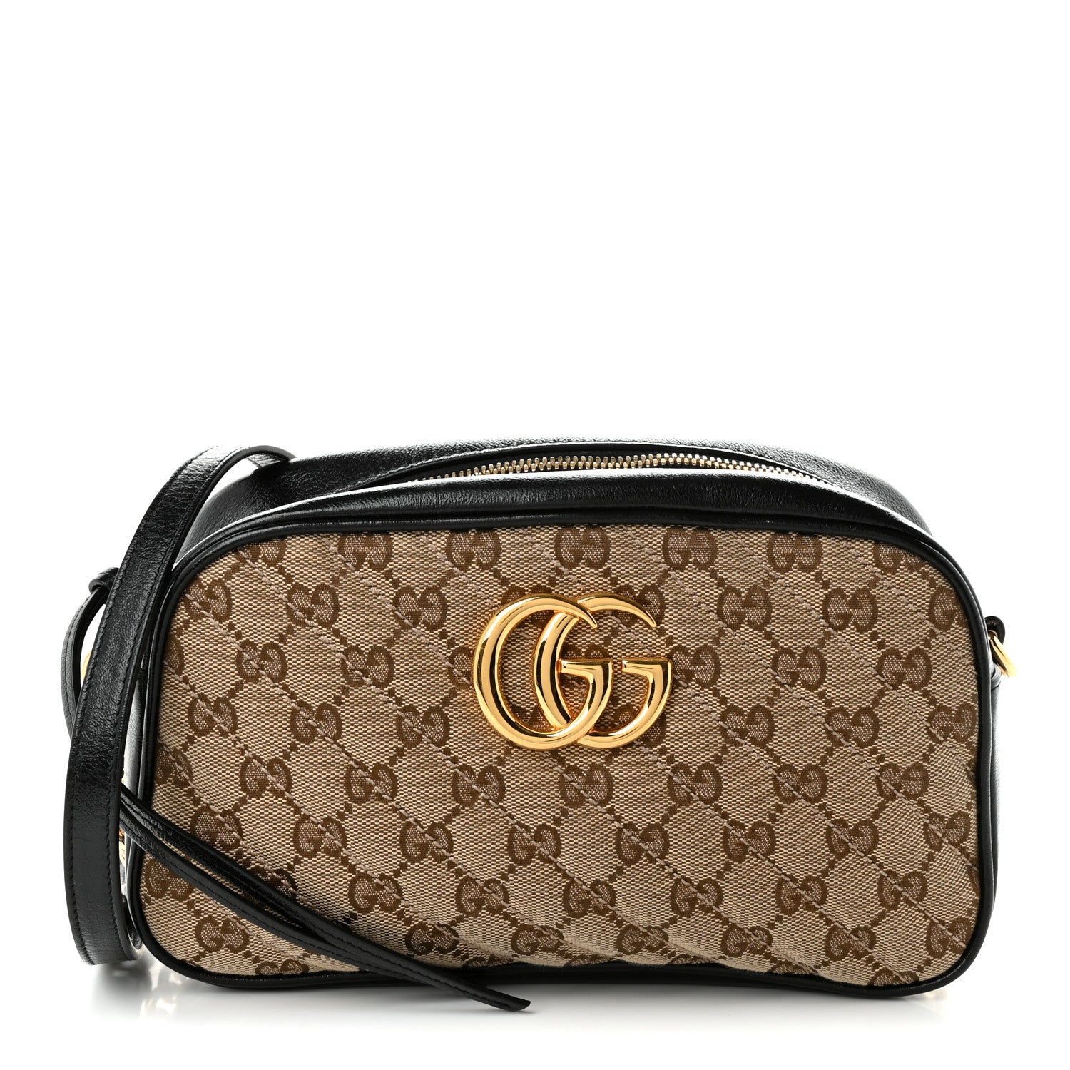 Gucci Monogram Matelasse Diagonal Small GG Marmont Chain Shoulder Bag Beige Black 1 of 11