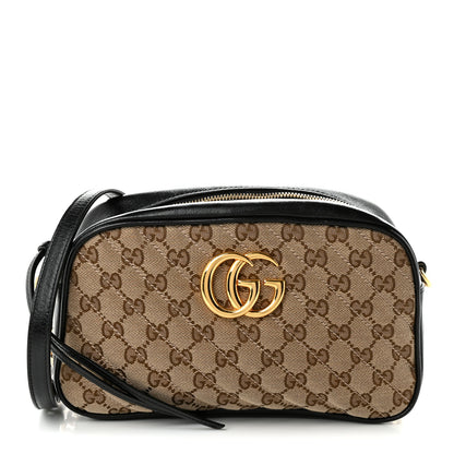 Gucci Monogram Matelasse Diagonal Small GG Marmont Chain Shoulder Bag Beige Black 1 of 11