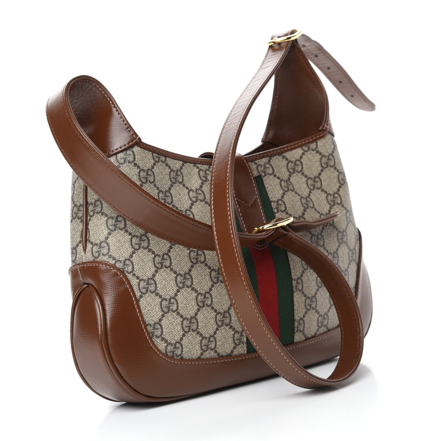 Gucci GG Supreme Monogram Azalea Calfskin Web Small Jackie 1961 Hobo Beige Ebony Brown Sugar 3 of 10