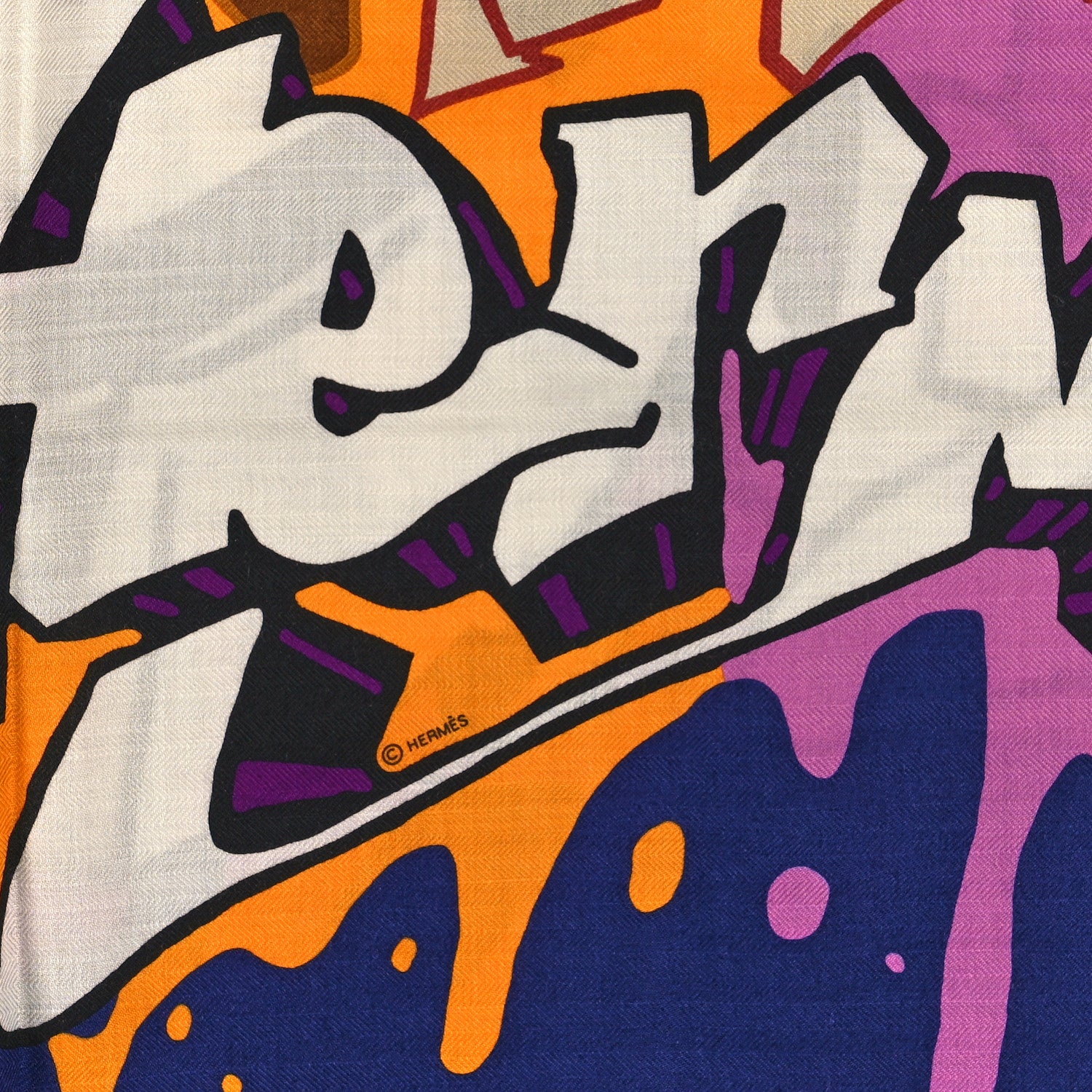Hermes Silk Cashmere Graff Graffiti Shawl 140 Juane D'Or Violine Marron 2 of 3
