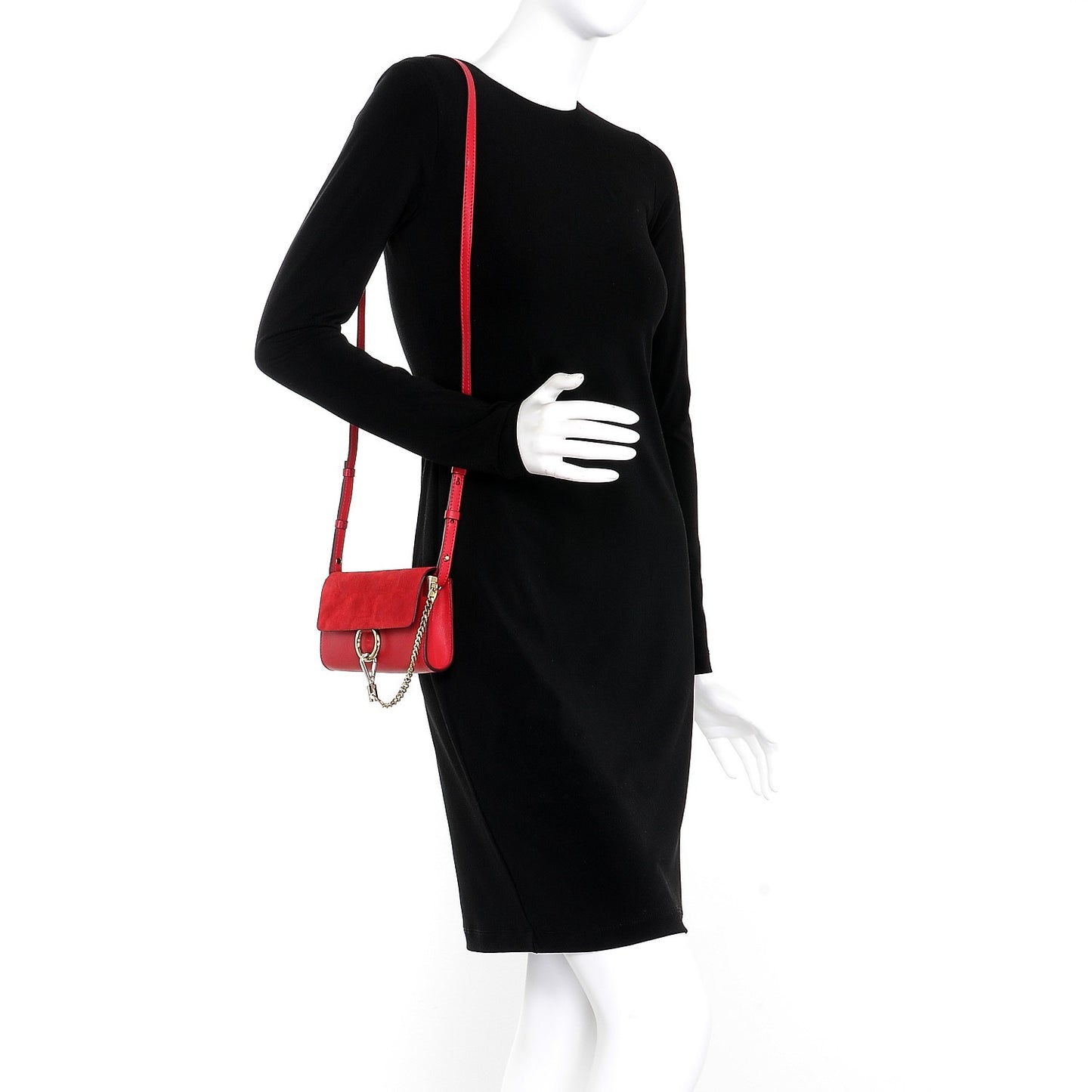 Suede Calfskin Mini Faye Shoulder Bag Tulip Red
